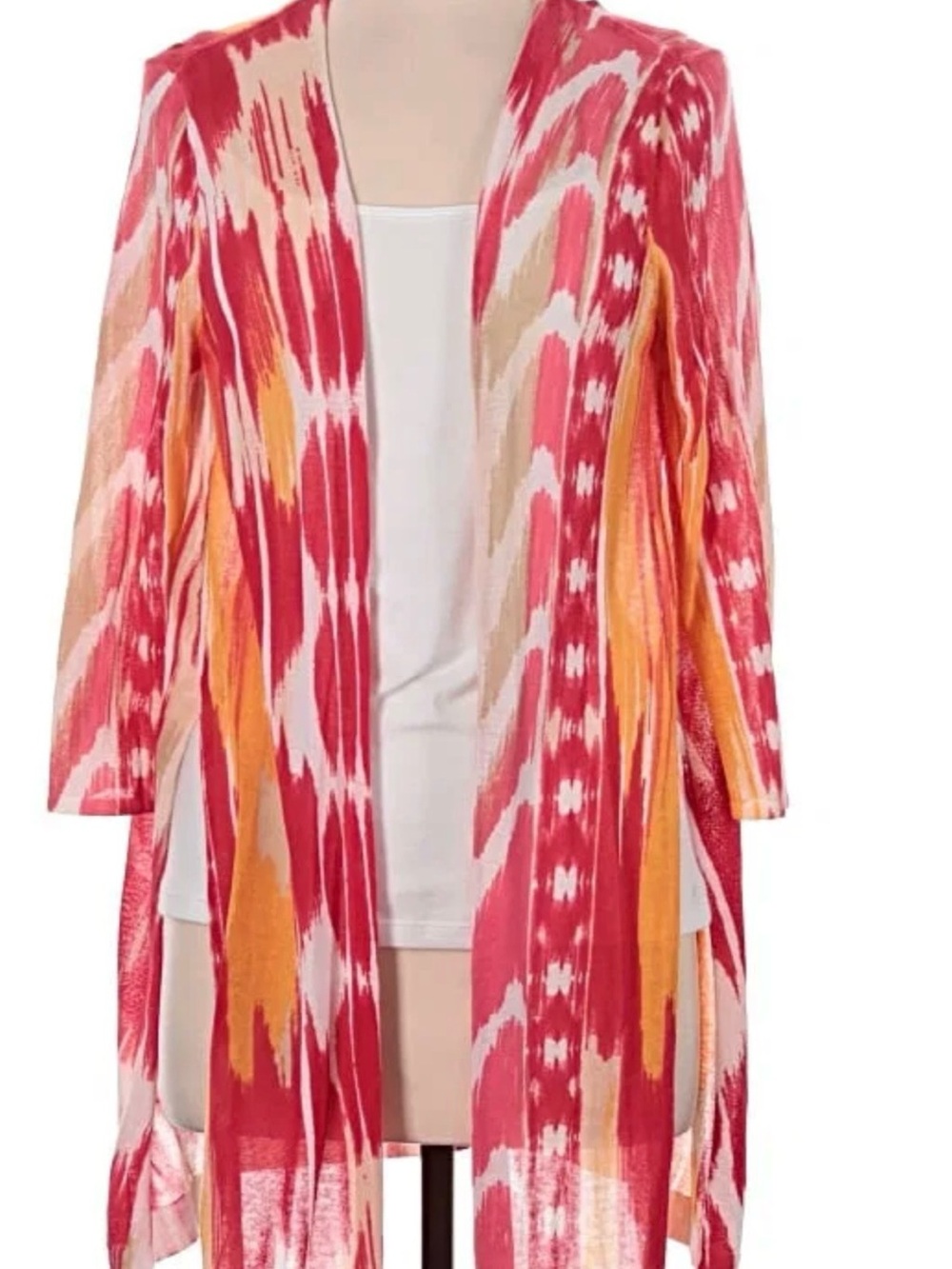Chico's Open-Front Ikat Cardigan - Pink, Orange & Cream